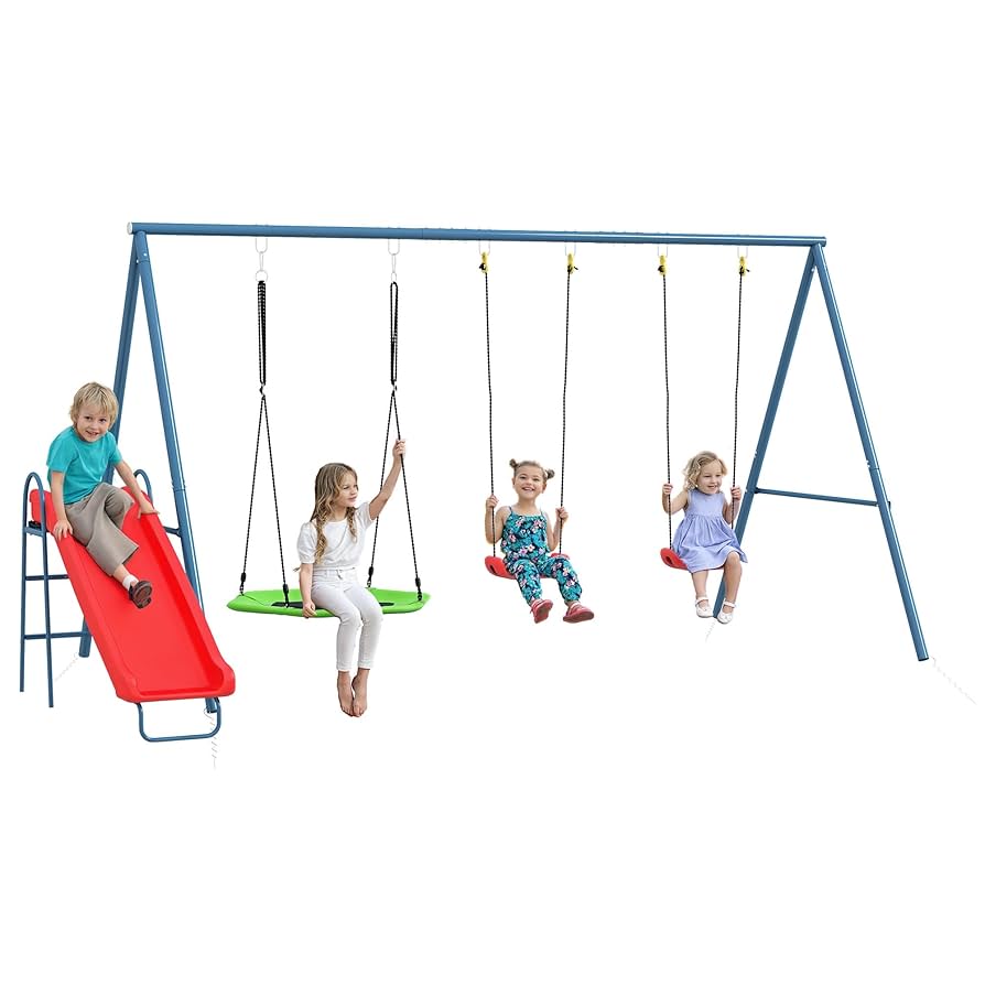Amazon.com: Outsunny 352 lbs Swing Set for Backyard, 3 in 1